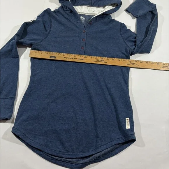 Roots 73 Hoodie Sweatshirt Womens Pullover Henley Button Cotton Poly Blue Sz M - Picture 6 of 11